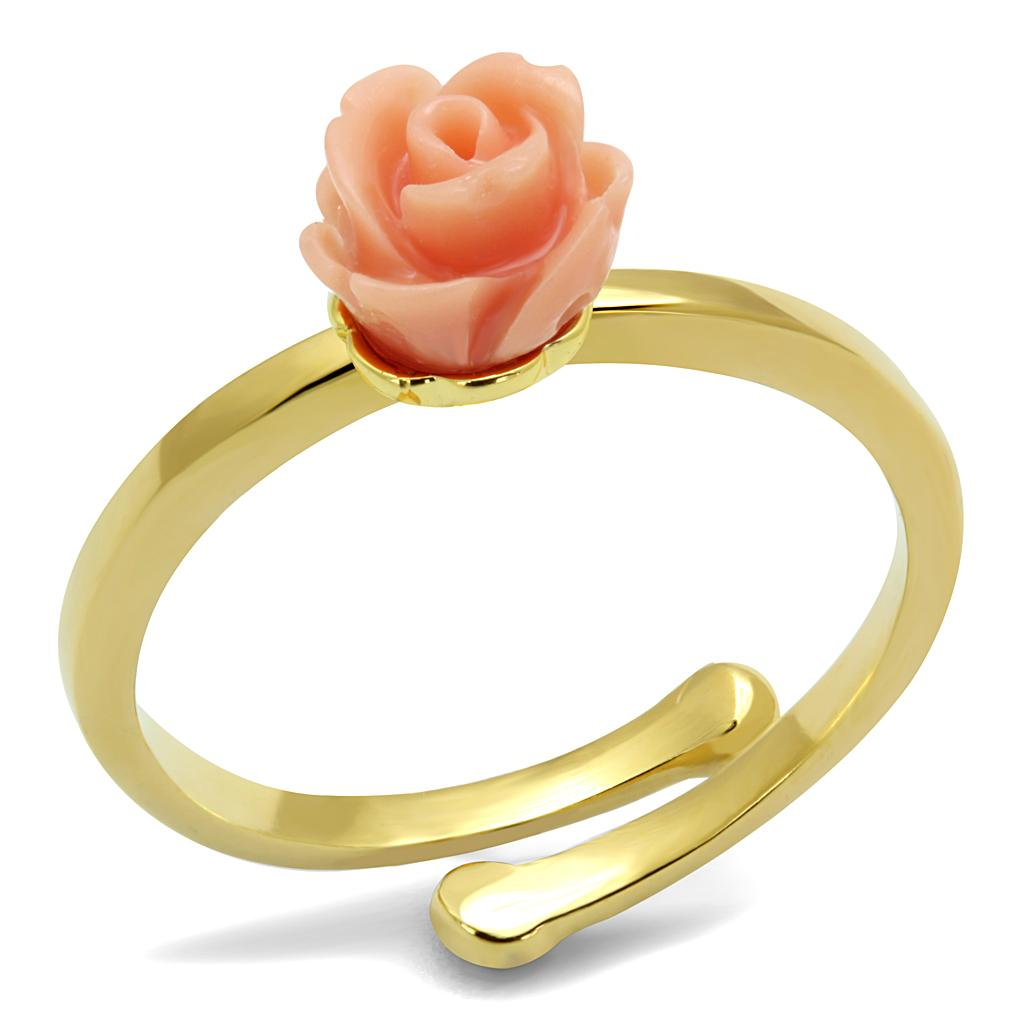 LO4059 - Flash Gold Brass Ring with Synthetic Synthetic Stone in Light Peach