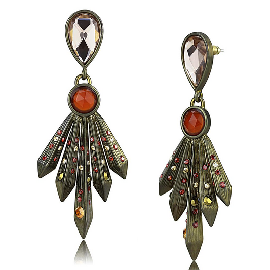 LO4180 - Antique Copper Brass Earrings with Synthetic Synthetic Glass in Champagne