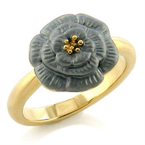 LO507 - Gold White Metal Ring with Top Grade Crystal  in Light Smoked