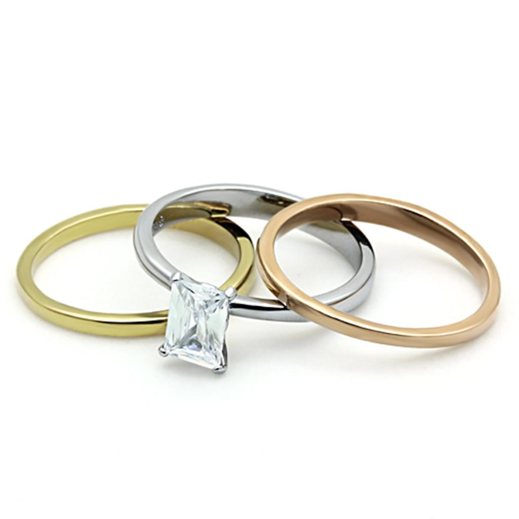 TK1279 - Three Tone (IP Gold & IP Rose Gold & High Polished) Stainless Steel Ring with AAA Grade CZ  in Clear