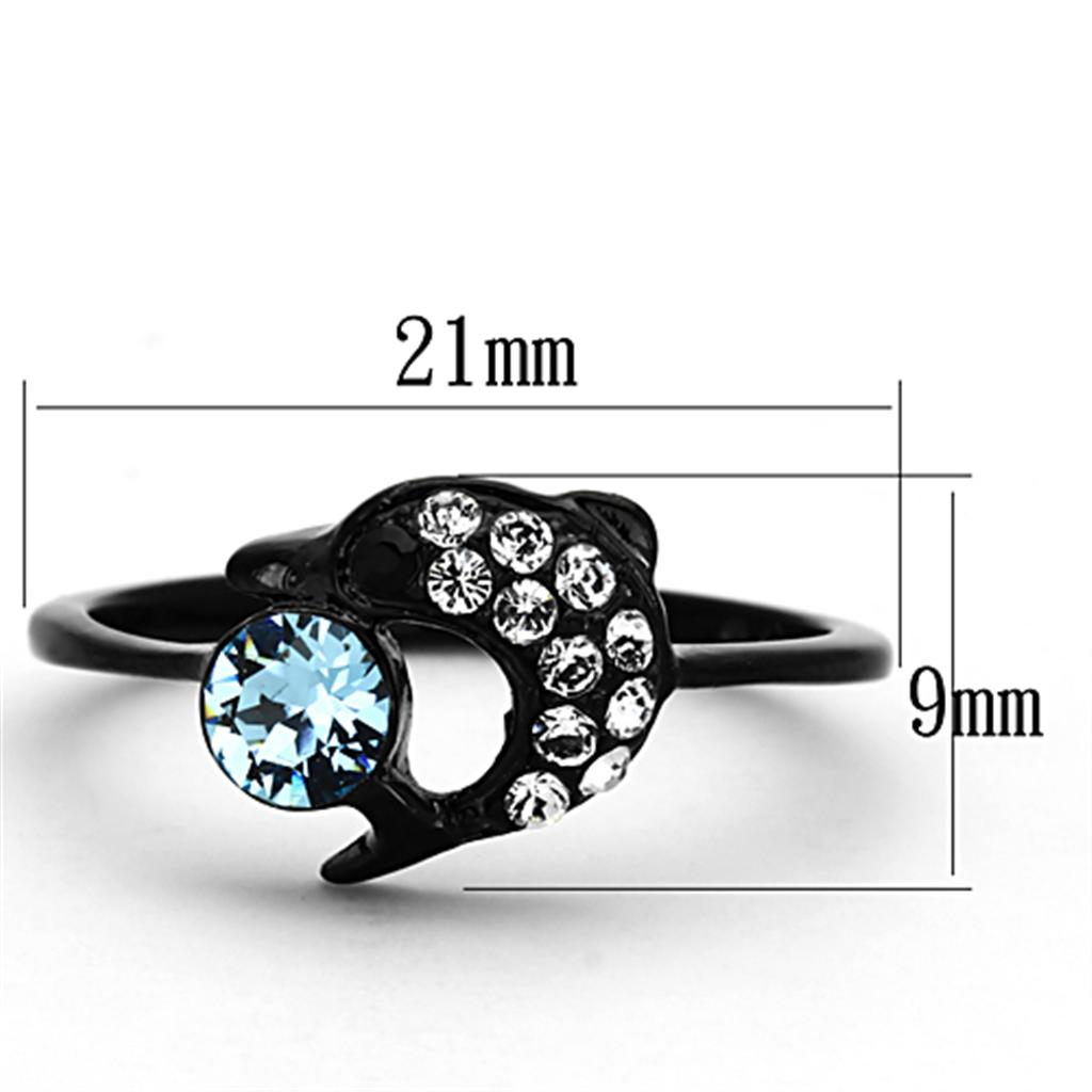 TK1302 - IP Black(Ion Plating) Stainless Steel Ring with Top Grade Crystal  in Sea Blue