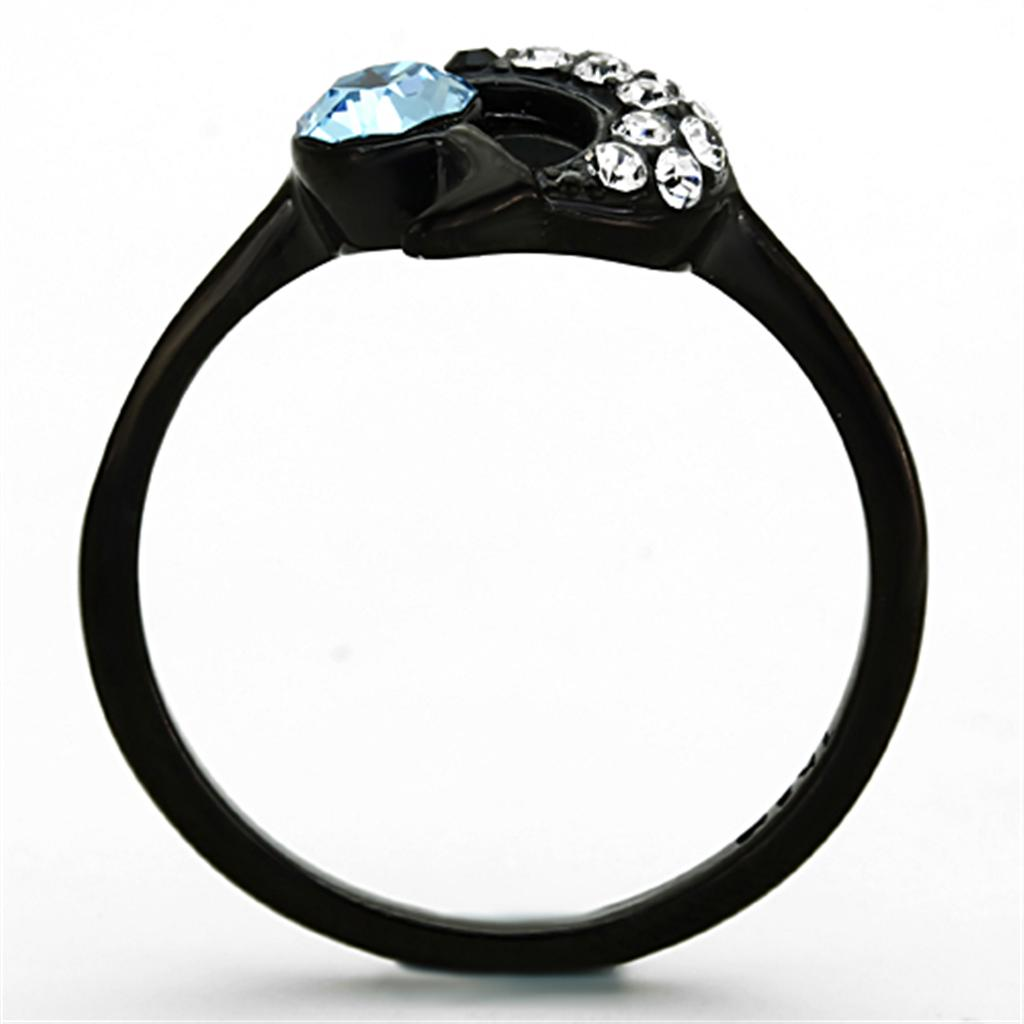 TK1302 - IP Black(Ion Plating) Stainless Steel Ring with Top Grade Crystal  in Sea Blue