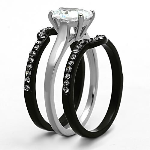 TK1344 - Two-Tone IP Black Stainless Steel Ring with AAA Grade CZ  in Clear