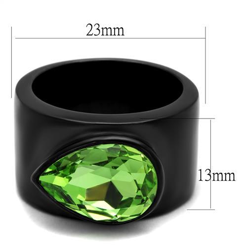 TK1363J - IP Black(Ion Plating) Stainless Steel Ring with Top Grade Crystal  in Peridot