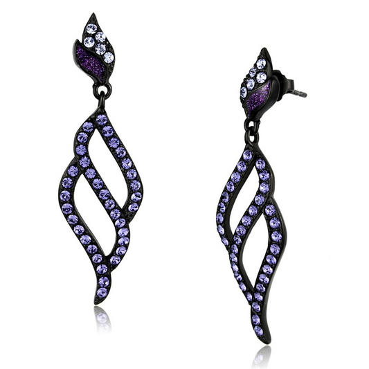 TK2379 - IP Black(Ion Plating) Stainless Steel Earrings with Top Grade Crystal  in Tanzanite