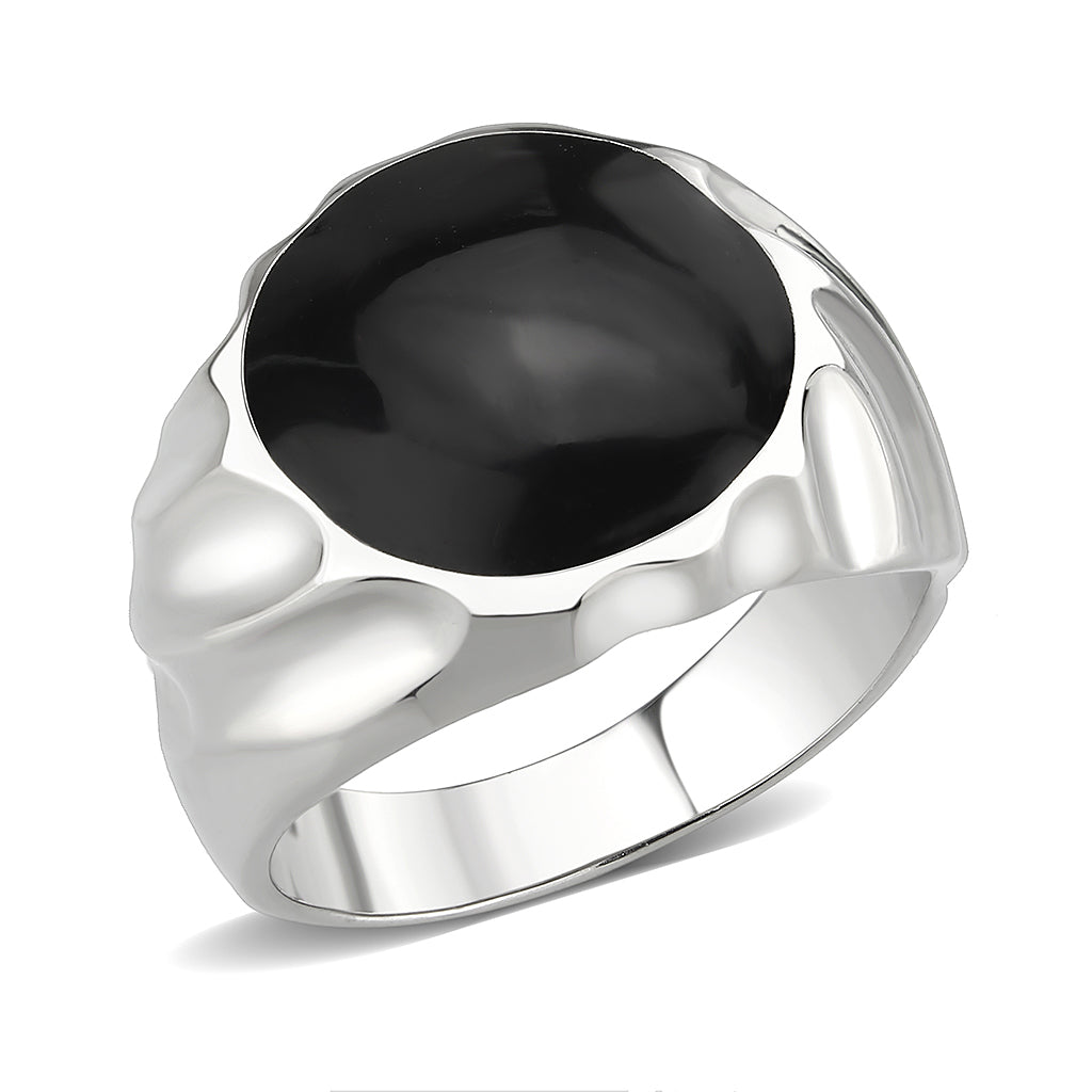 TK3768 - High polished (no plating) Stainless Steel Ring with Epoxy in Jet