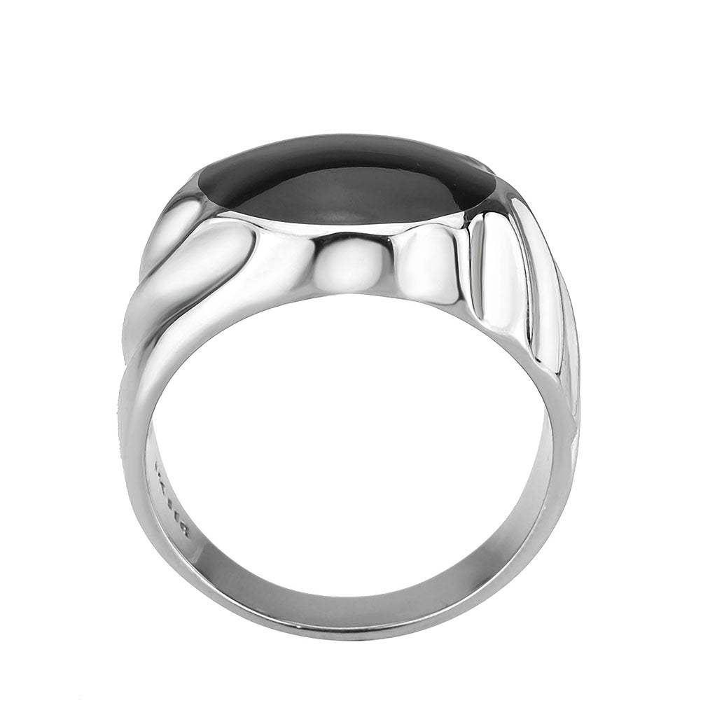 TK3768 - High polished (no plating) Stainless Steel Ring with Epoxy in Jet