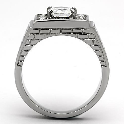 TK955 - High polished (no plating) Stainless Steel Ring with AAA Grade CZ  in Clear