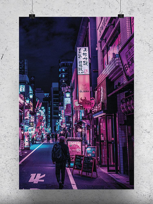 Neon Street At Night Poster -SmartPrintsInk Designs