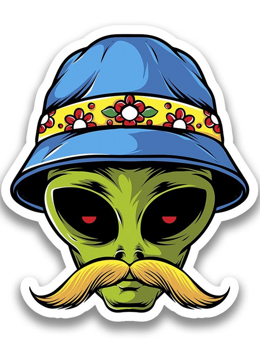 Mustache Alien W Hat Sticker -Image by Shutterstock