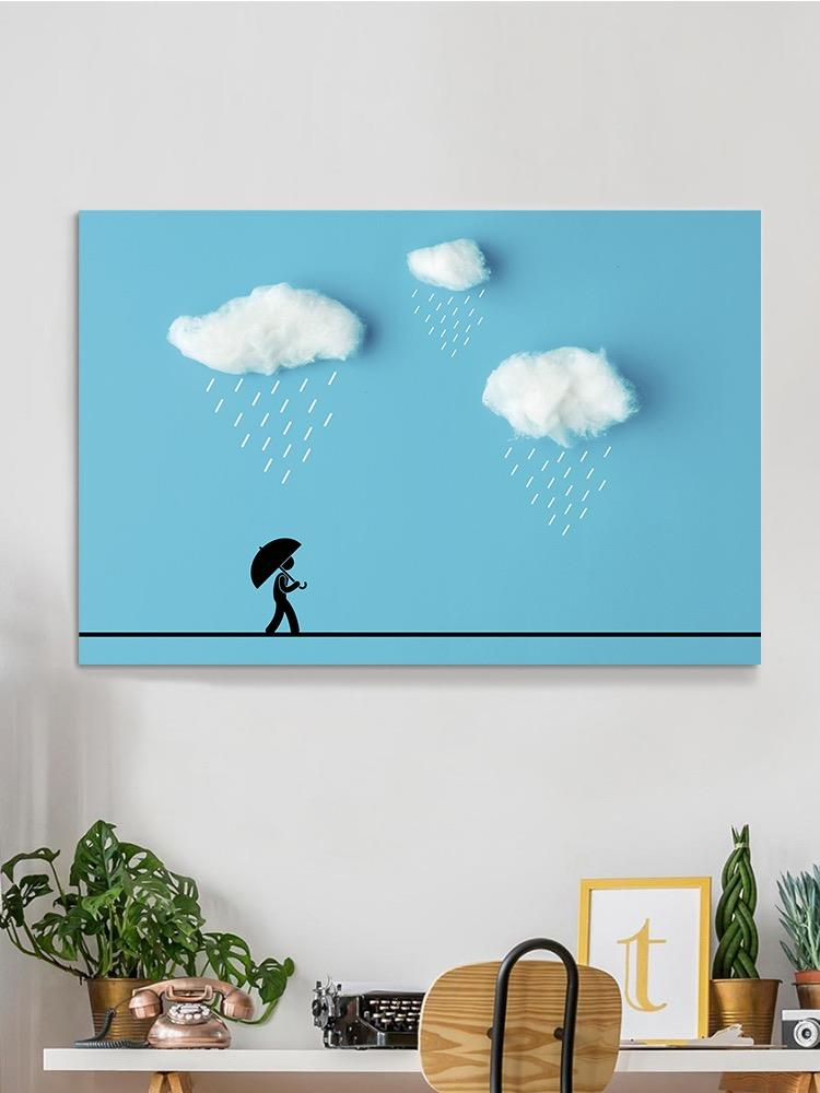 Stickman Walking With Umbrella Wrapped Canvas -Image by Shutterstock