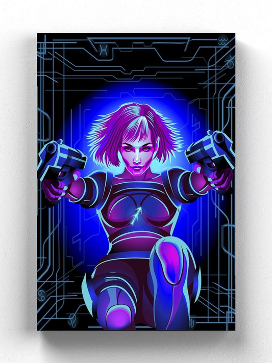 Neon Woman With Weapons Wrapped Canvas -Image by Shutterstock