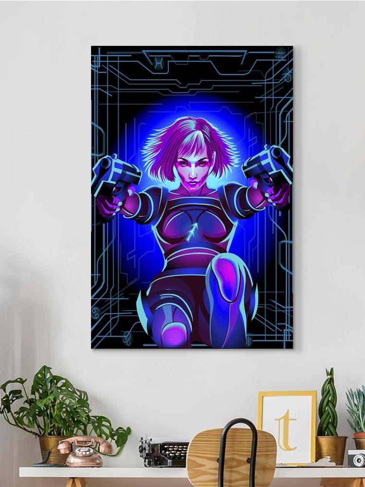 Neon Woman With Weapons Wrapped Canvas -Image by Shutterstock