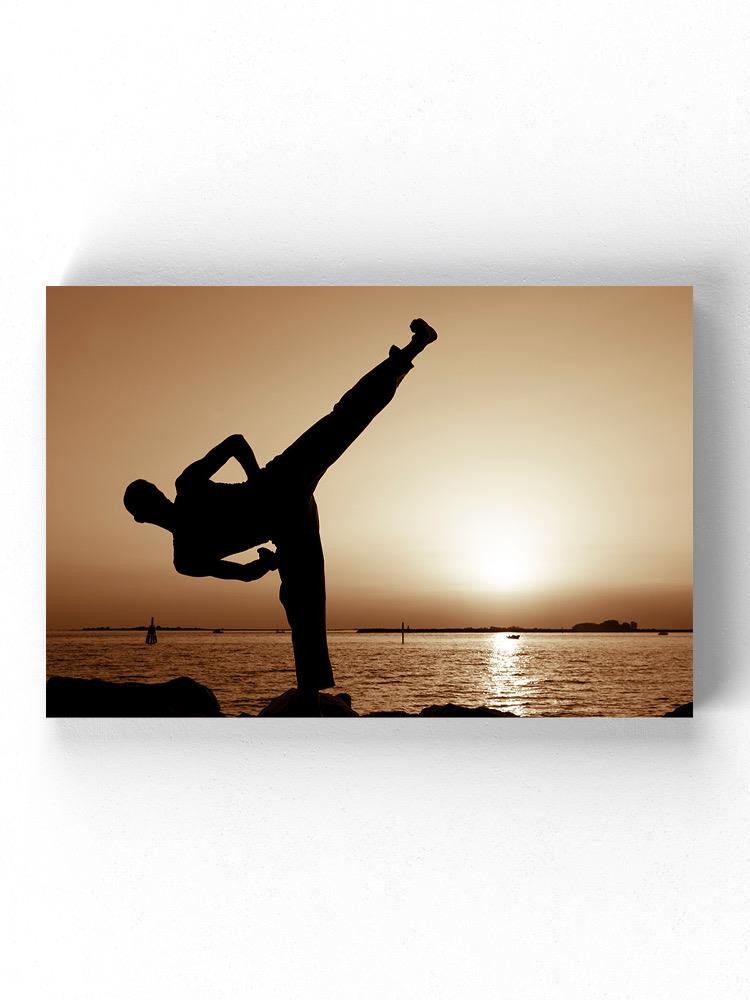 Karate High Kick Silhouette Wrapped Canvas -Image by Shutterstock