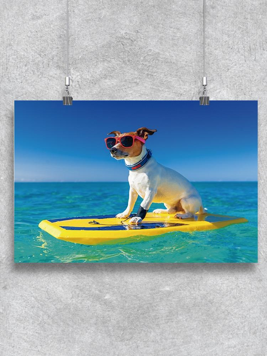 Dog Surfing Wearing Sunglasses Poster -Image by Shutterstock