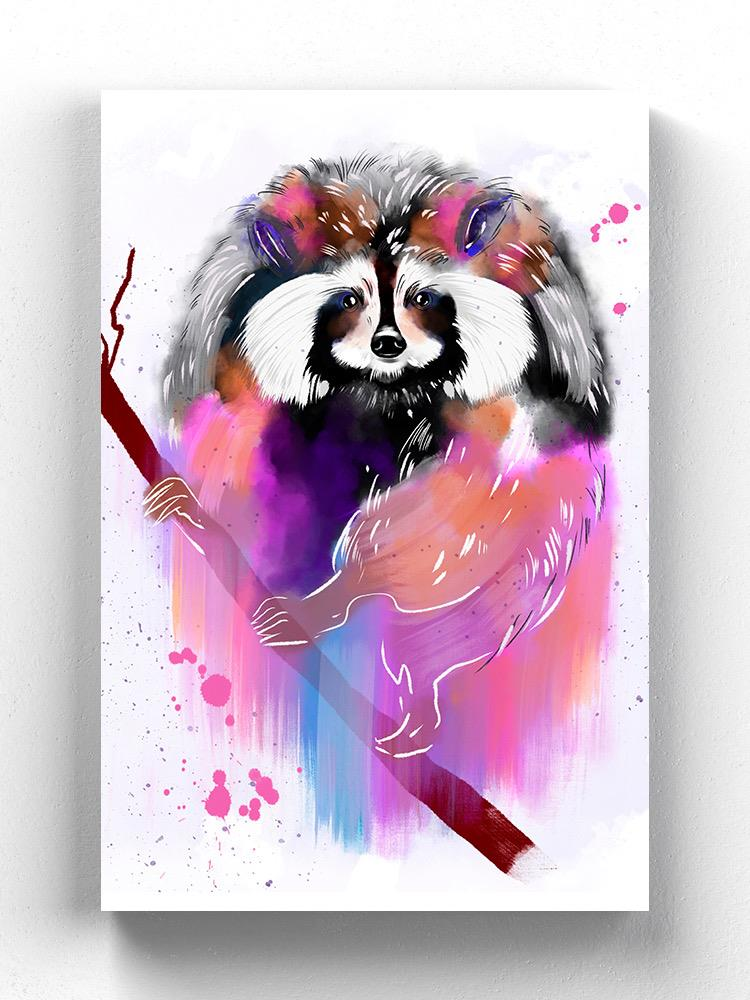 Raccoon Holding A Branch Wrapped Canvas -Image by Shutterstock