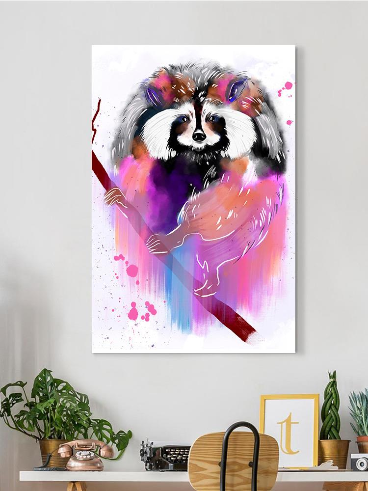 Raccoon Holding A Branch Wrapped Canvas -Image by Shutterstock