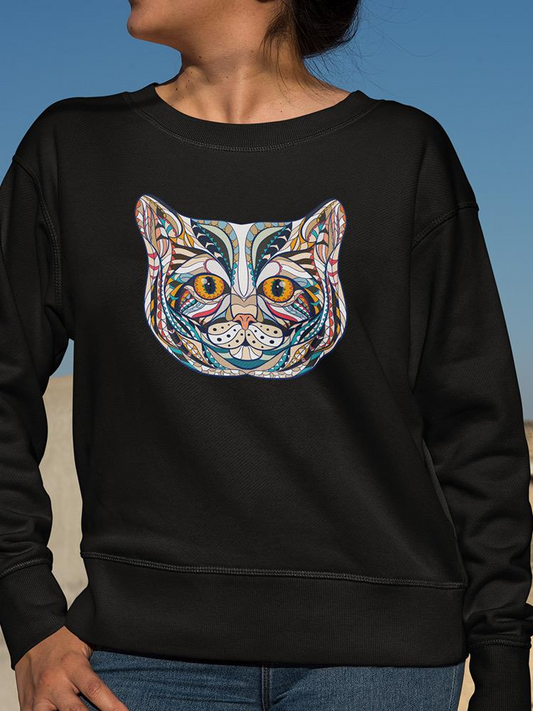 Ethnic Head Of A Cat Sweatshirt Women's -Image by Shutterstock