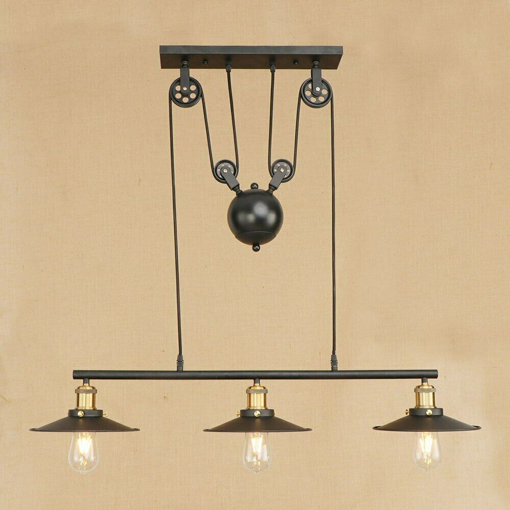 LEDSone Industrial Vintage Ceiling Pendant Pulley Pipe Lights Hanging Triple Island Lamp with E27 holder ~3449