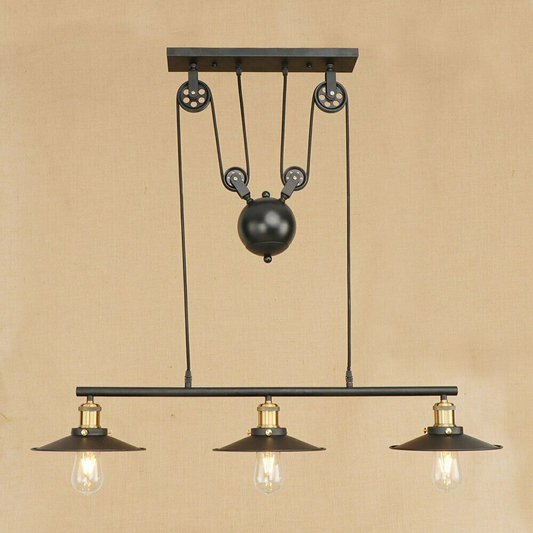 LEDSone Industrial Vintage Ceiling Pendant Pulley Pipe Lights Hanging Triple Island Lamp with E27 holder ~3449