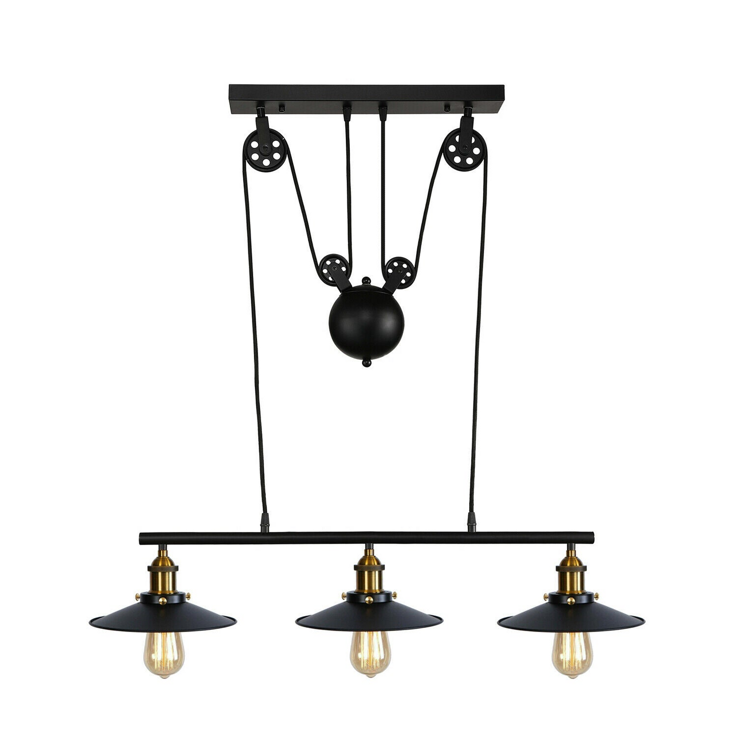 LEDSone Industrial Vintage Ceiling Pendant Pulley Pipe Lights Hanging Triple Island Lamp with E27 holder ~3449