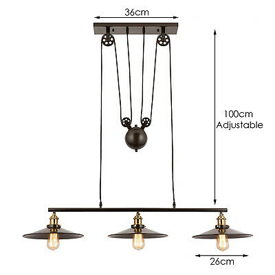 LEDSone Industrial Vintage Ceiling Pendant Pulley Pipe Lights Hanging Triple Island Lamp with E27 holder ~3449