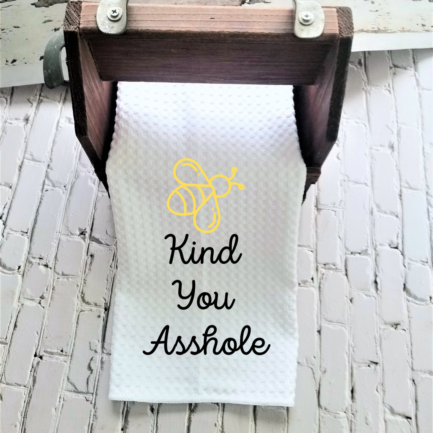 Bee Kind You @5%$# Dish Towel | Funny Kitchen Towel with Sarcastic Quote | Decorative Hand Towel for Girlfriend Gift