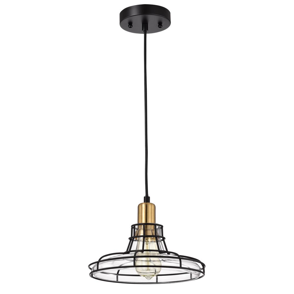 CHLOE Lighting GIANNA Transitional 1 Light Black and Burnished Brass Mini Pendant Ceiling Fixture 10" Wide