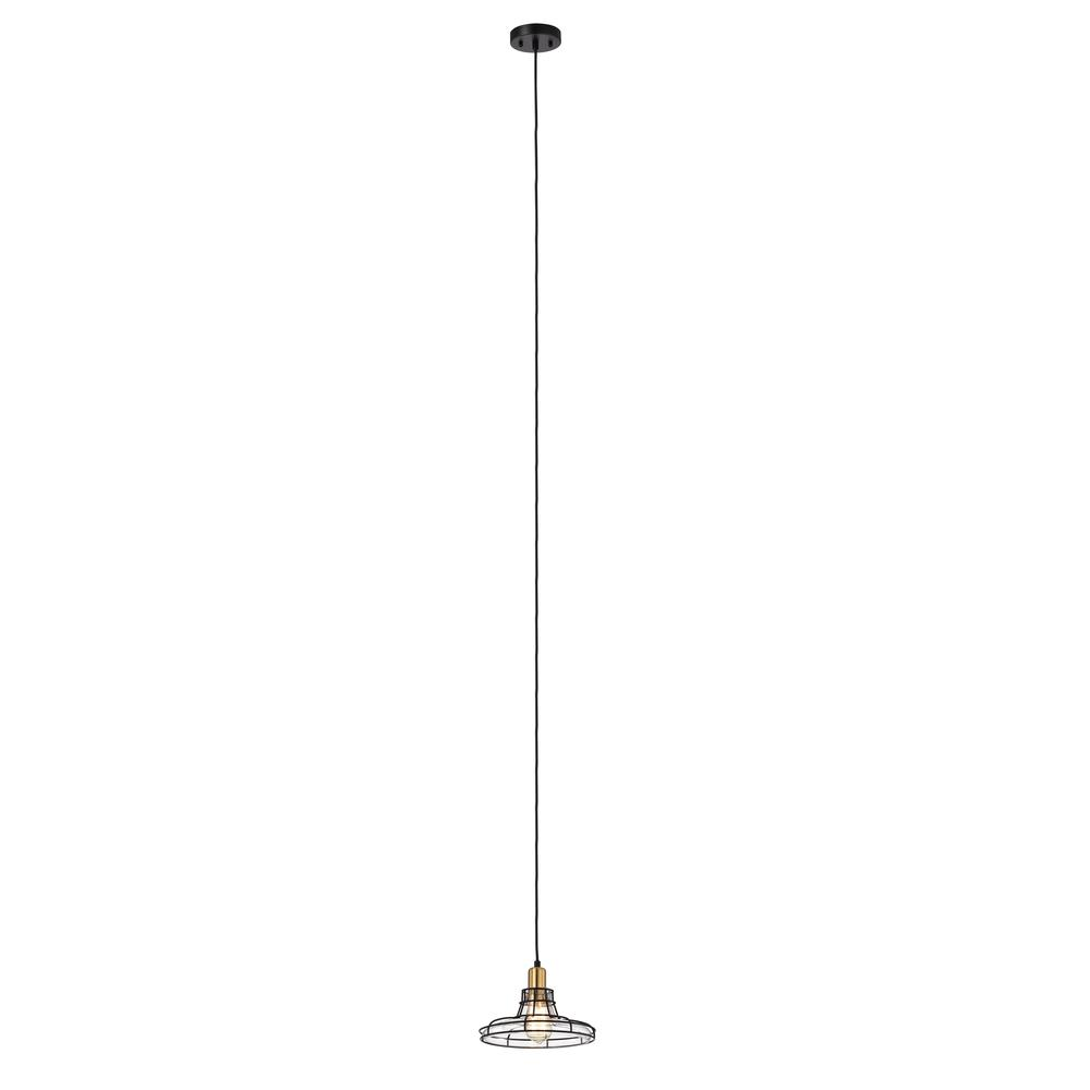 CHLOE Lighting GIANNA Transitional 1 Light Black and Burnished Brass Mini Pendant Ceiling Fixture 10" Wide