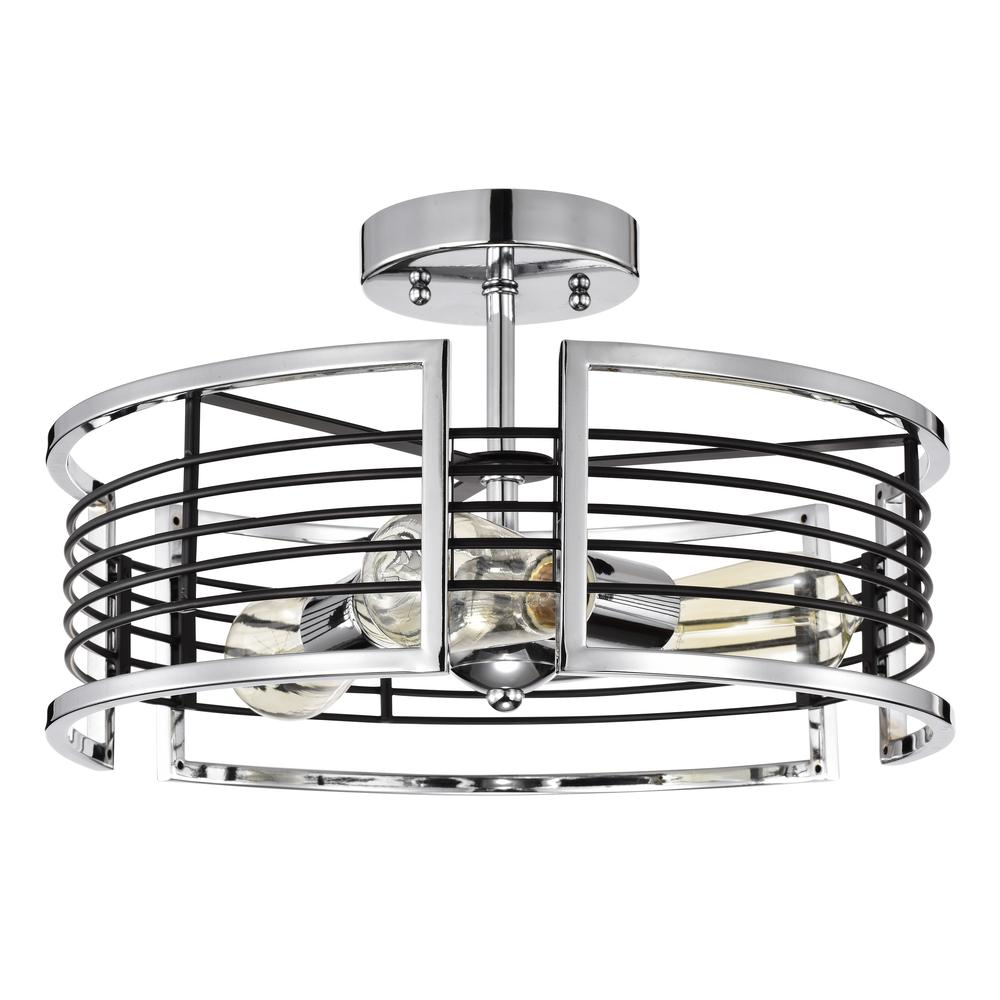 CHLOE Lighting IRONCLAD Industrial 3 Light Chrome Semi-Flush Ceiling Fixture 15" Wide