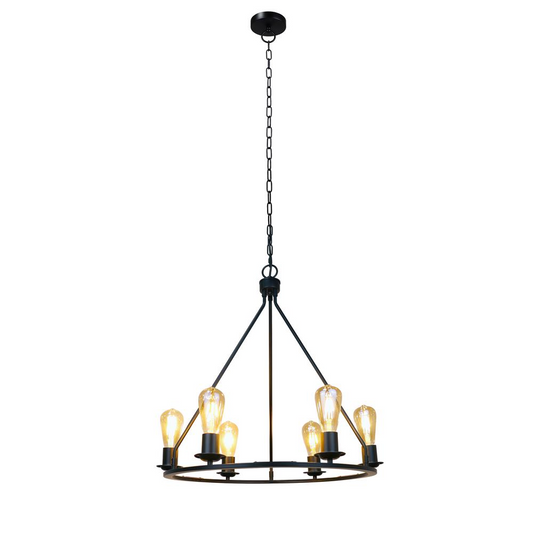 CHLOE Lighting IRONCLAD Industrial-Style Matt Black Finish 6 Light Large Pendant 22" Wide