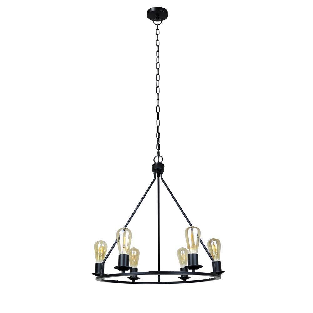 CHLOE Lighting IRONCLAD Industrial-Style Matt Black Finish 6 Light Large Pendant 22" Wide