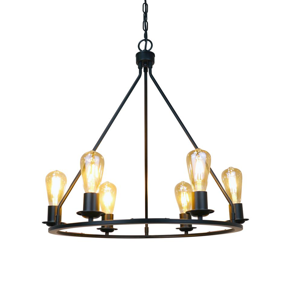 CHLOE Lighting IRONCLAD Industrial-Style Matt Black Finish 6 Light Large Pendant 22" Wide