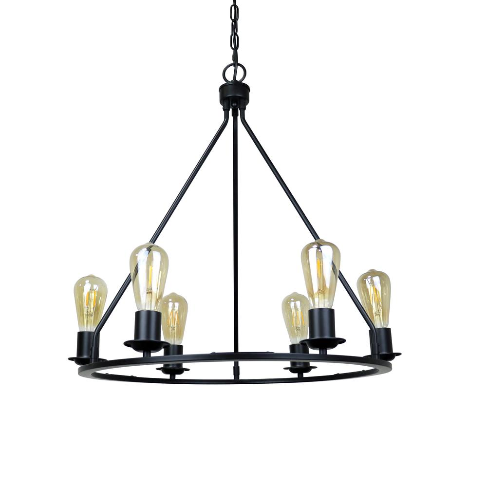 CHLOE Lighting IRONCLAD Industrial-Style Matt Black Finish 6 Light Large Pendant 22" Wide