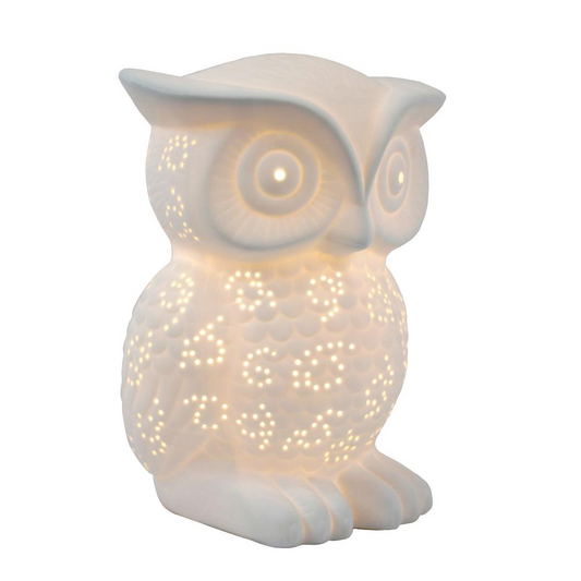 Simple Designs Porcelain Wise Owl Shaped Animal Light Table Lamp  White