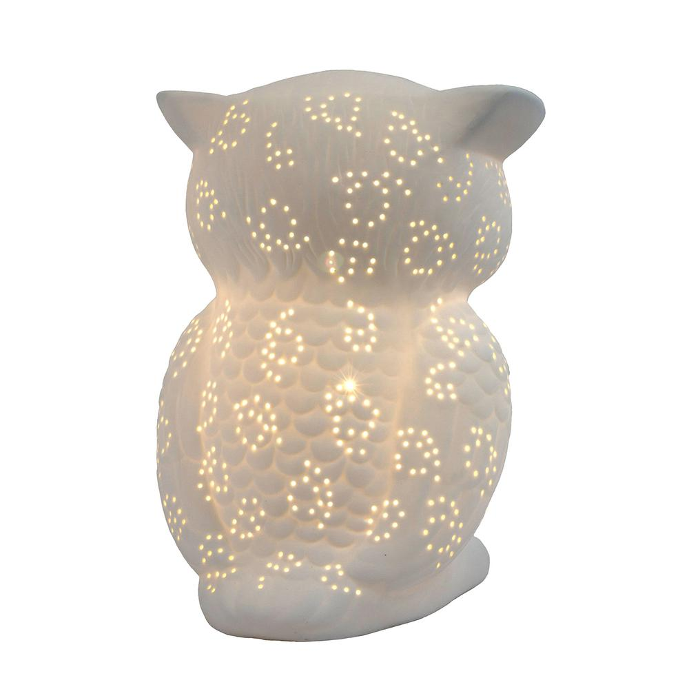 Simple Designs Porcelain Wise Owl Shaped Animal Light Table Lamp  White