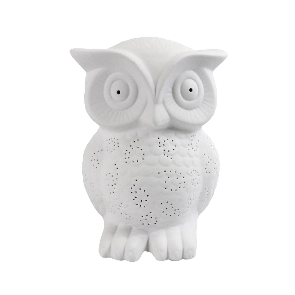 Simple Designs Porcelain Wise Owl Shaped Animal Light Table Lamp  White