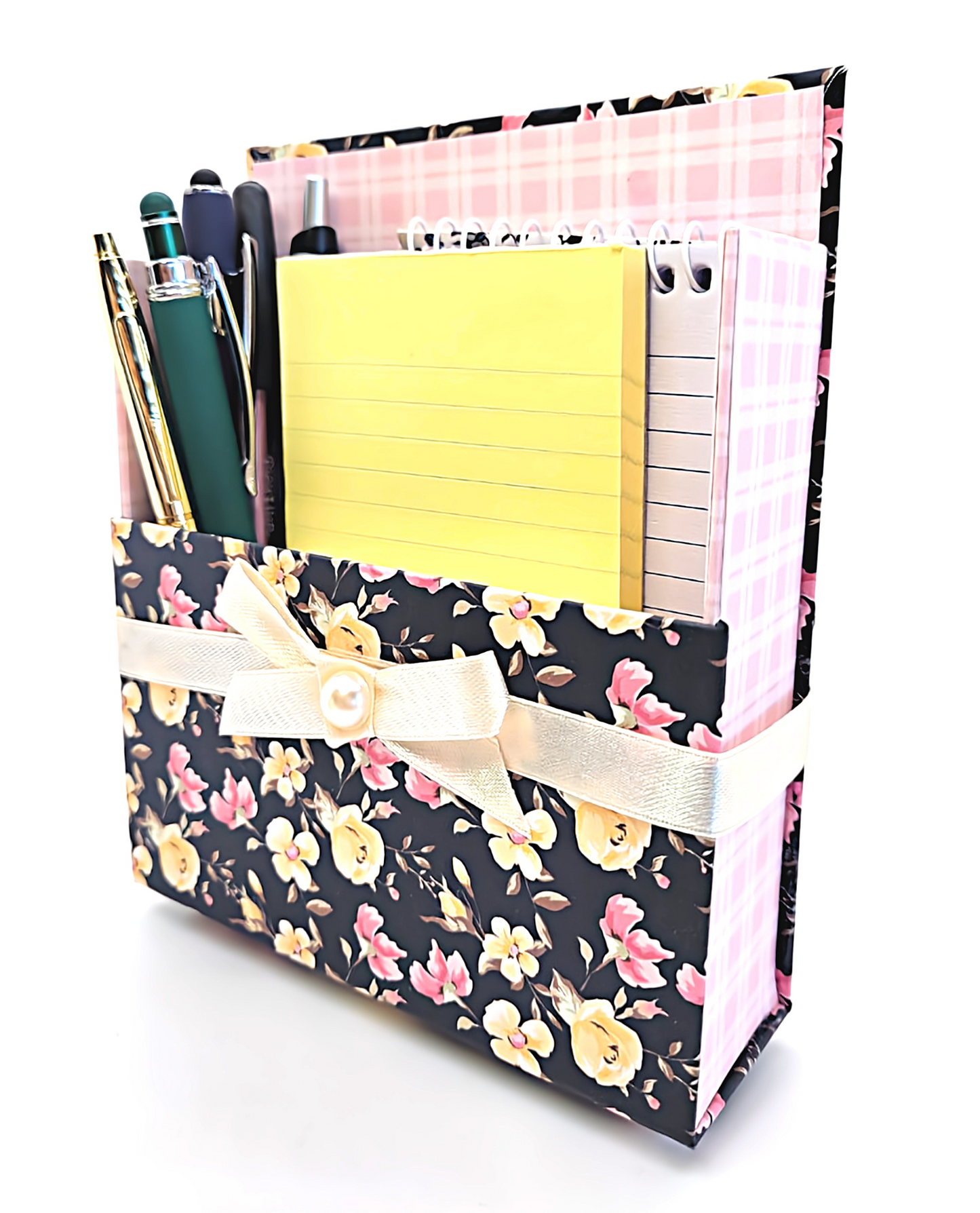 42-Pc Stationery Gift Box Set with Reusable Desktop Organizer Box  (Black, Pink & Yellow Roses)