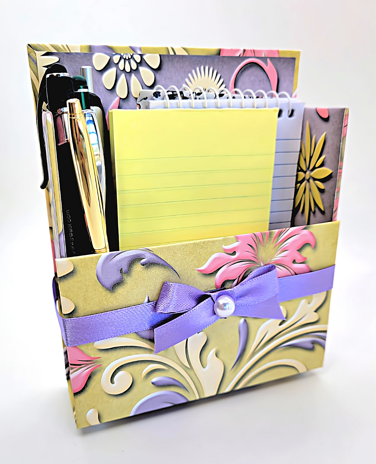 42-Pc Stationery Gift Box Set with Reusable Desktop Organizer Box  (Pink, Purple, Ivory)