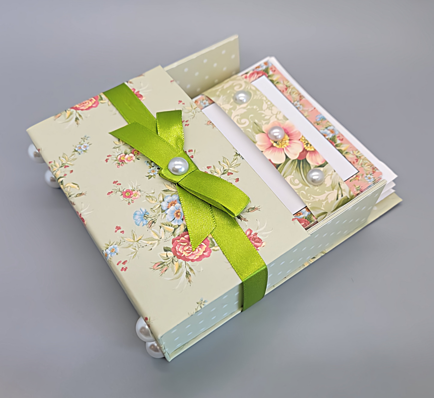 42-Pc Stationery Gift Box Set with Reusable Desktop Organizer Box  (Coral Pink & Sage Green Floral)