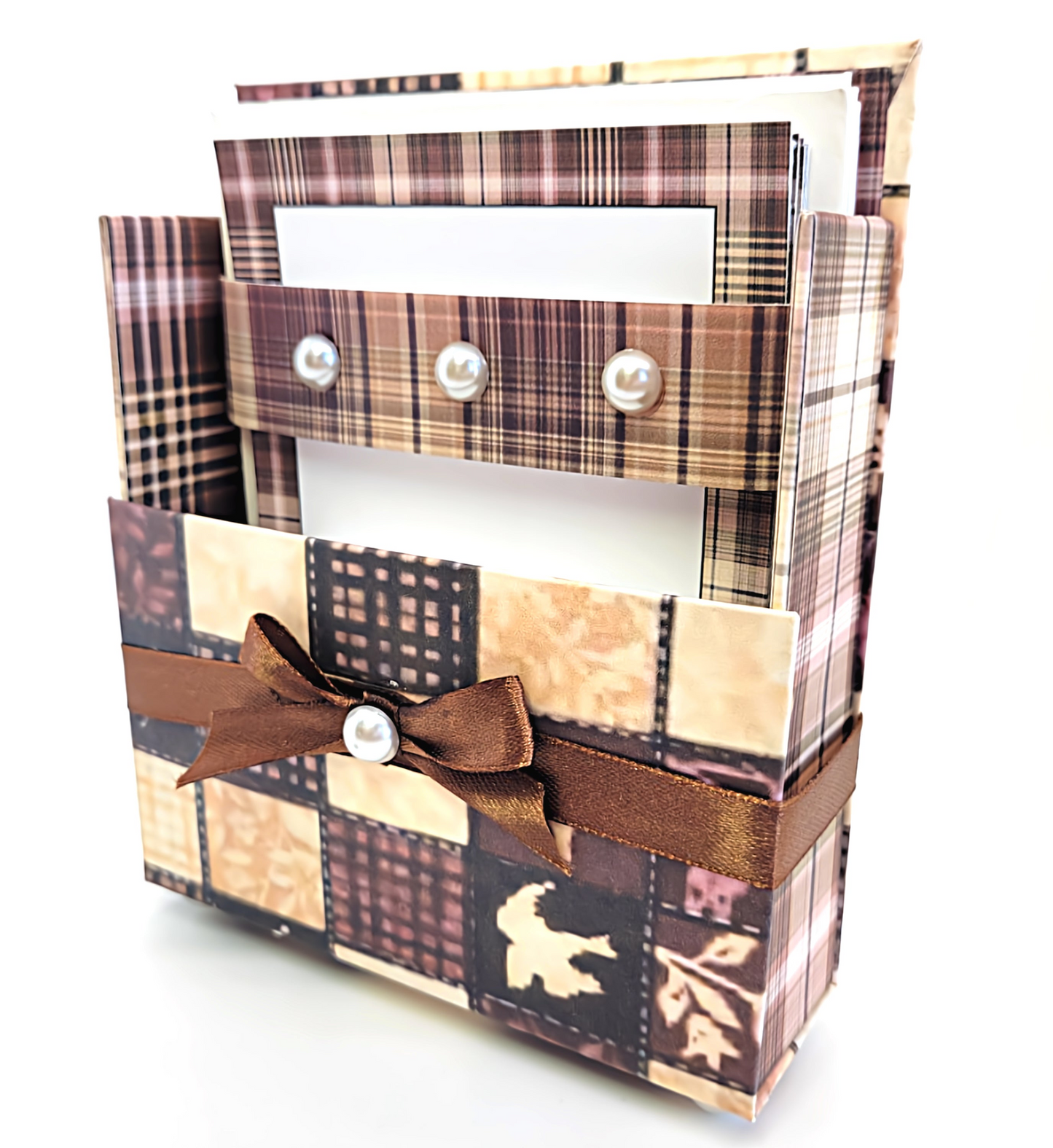 42-Pc Stationery Gift Box Set with Reusable Desktop Organizer Box  (Pink, Brown & Ivory Plaid)