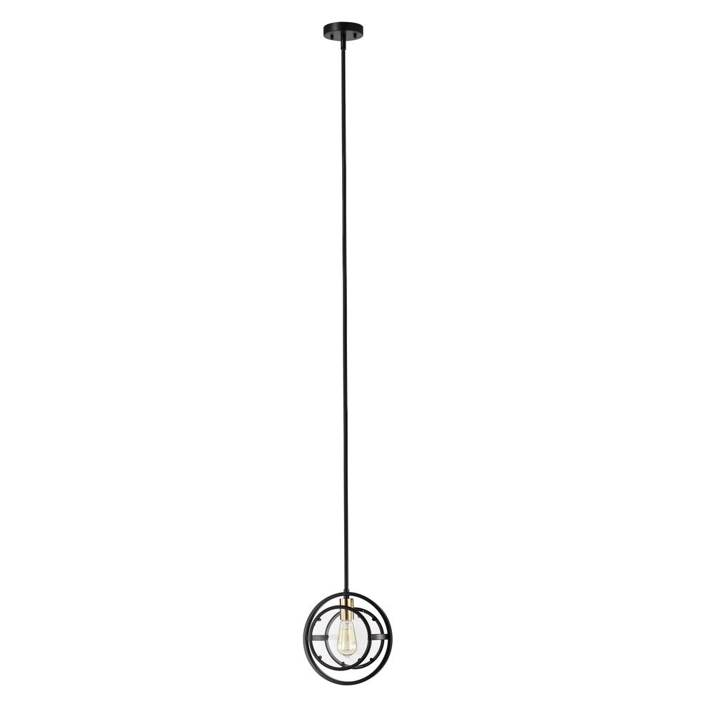 CHLOE Lighting CHRISTINE Transitional 1 Light Black and Burnished Brass Mini Pendant Ceiling Fixture 10" Wide