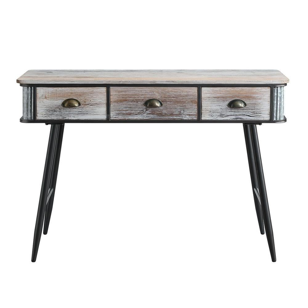 ALTA COLLECTION DESK/ENTRY TABLE WITH 3 DRAWERS/Washed Fir Wood w/gray and black metal