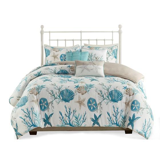 6 Piece Cotton Sateen Duvet Cover Set, Aqua, 90x90x0.13