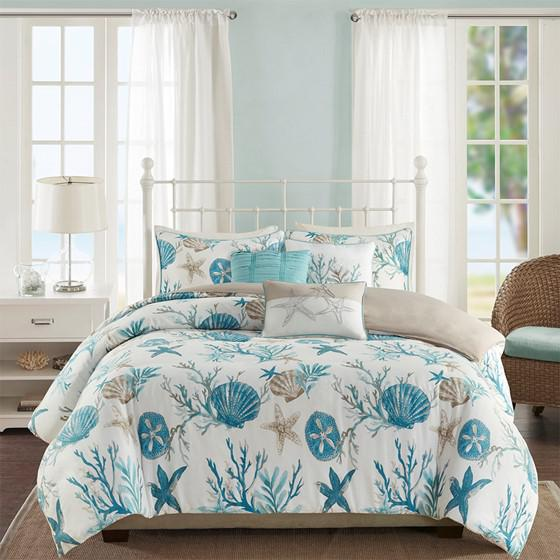 6 Piece Cotton Sateen Duvet Cover Set, Aqua, 90x90x0.13