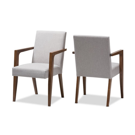 Baxton Studio Andrea Mid-Century Modern Greyish Beige Upholstered Wooden 2-Piece Lounge Chair Set