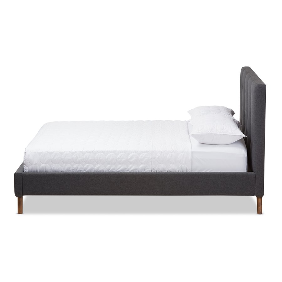 Valencia Mid-Century Modern Dark Grey Fabric Queen Size Platform Bed