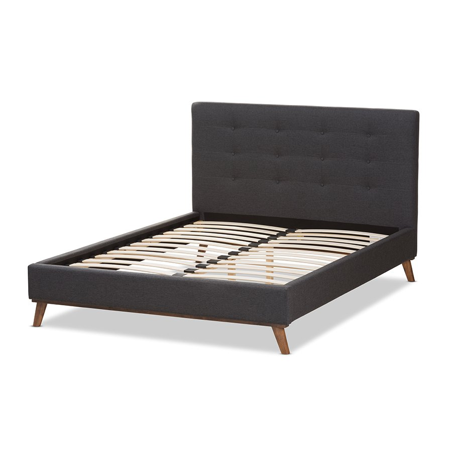 Valencia Mid-Century Modern Dark Grey Fabric Queen Size Platform Bed