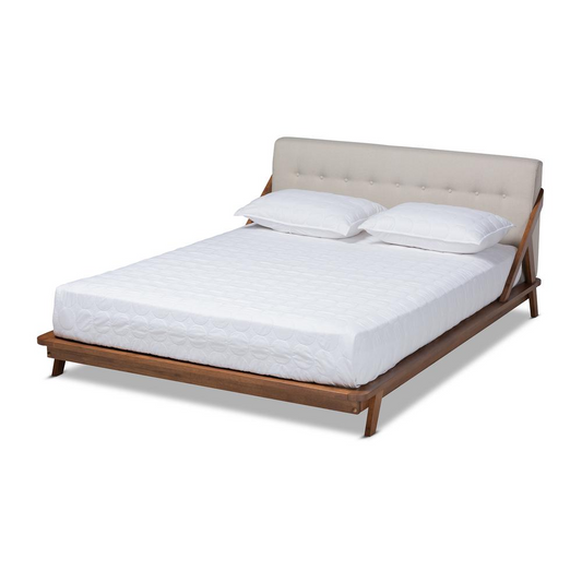 Baxton Studio Sante Mid-Century Modern Light Beige Fabric Upholstered Wood King Size Platform Bed