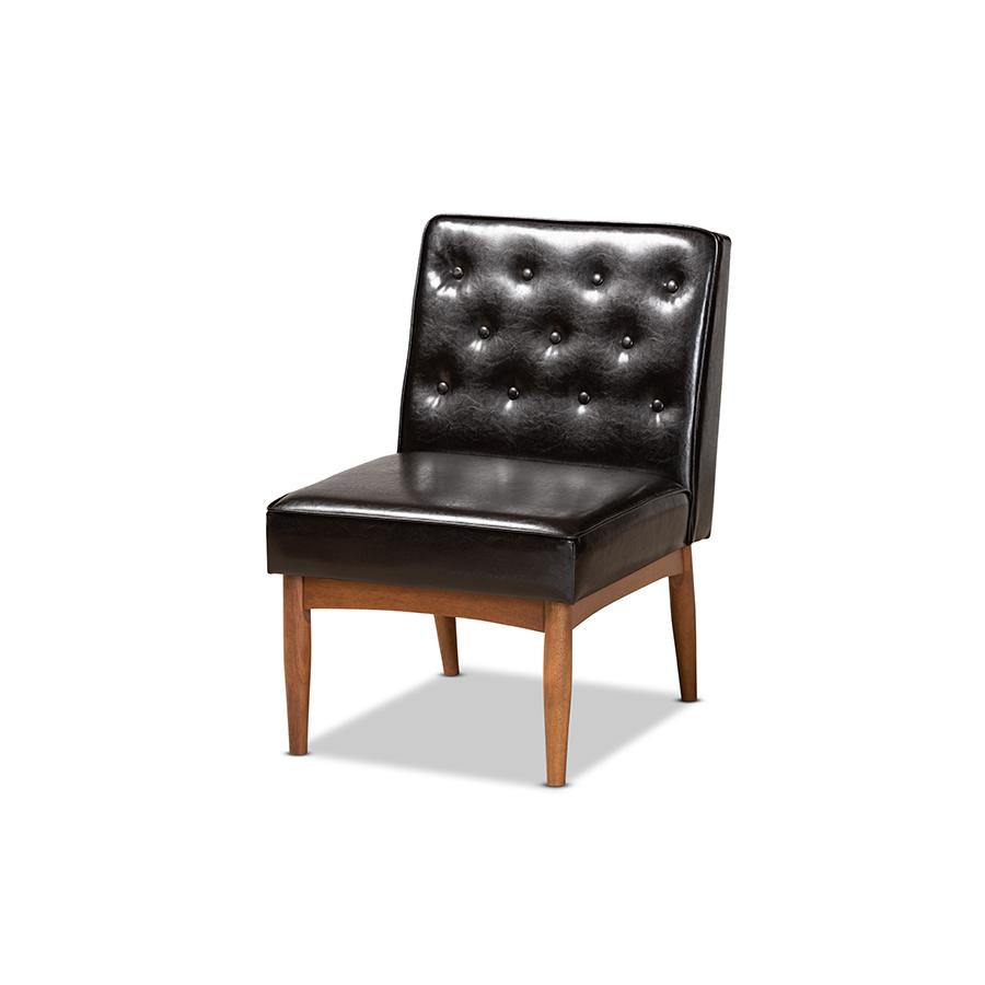 Baxton Studio Riordan Mid-Century Modern Dark Brown Faux Leather Upholstered and Walnut Brown Finished Wood Dining Chair